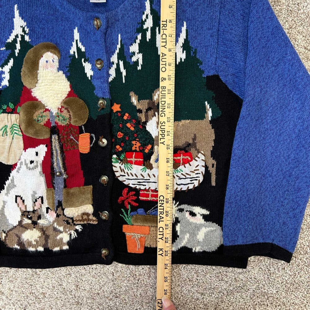 Vintage Susan Bristol Santa Claus Christmas Sweater Cardigan NO SIZE (L) Bells - Picture 5 of 8